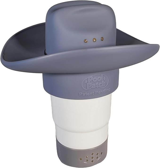 Cowboy Hat Western Floating Pool Chlorine Dispenser - Large Capacity Floater for 3" Tabs, Adjustable Flow, Unique Added Buoyancy, Weather Durable PP & ABS in Brown or Gray (Gray)