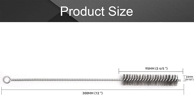12 Inch Pipe Cleaning Brush Set with Stainless Steel Bristles, Steel Wire Tube Brush Kit for Auto Parts Polishing, Machining, Bottles, Tubes, Etc.（23mm-20pcs）