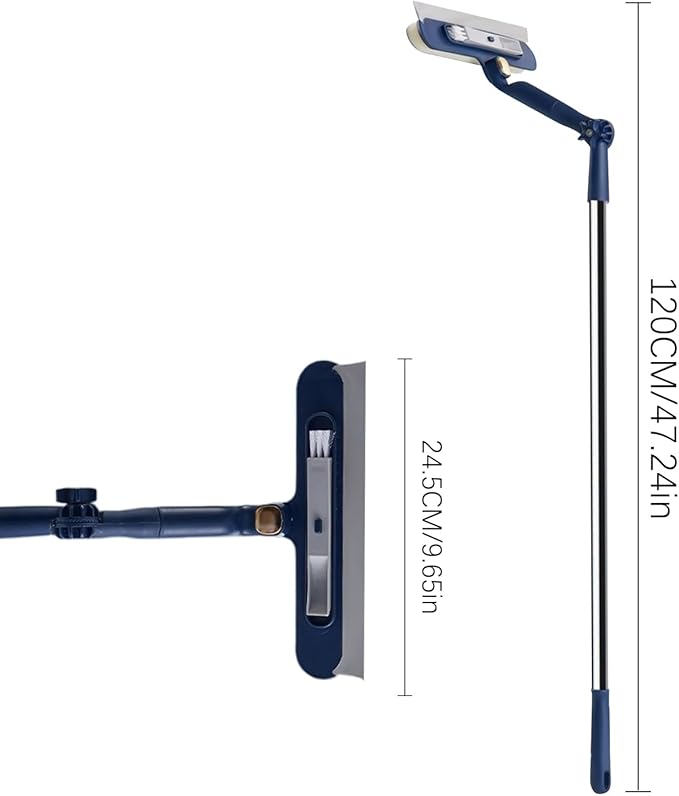 Window Cleaning Tool, Extendable Glass Wiper, Adjustable Length, 2 in 1 Brush for Streak Free Clean, High Reach Scrubber Squeegee, Household Cleaning Needs, Tile Care for Home