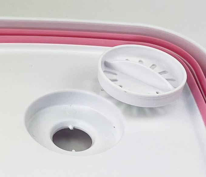SAMMART 10L (2.64 Gallon) Collapsible Dishpan with Draining Plug - Foldable Washing Basin - Portable Dish Washing Tub - Space Saving Kitchen Storage Tray (Grey + Pink (Set of 2))