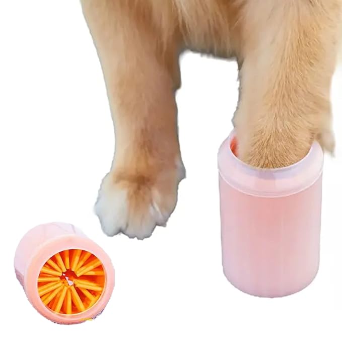 Dog Paw Cleaner for Dogs Large/Petite Paw Washer Easy to Use & Clean Portable Dog Paw Cleaner Cup Dog Foot Washer with Silicone Washers (L, Orange)