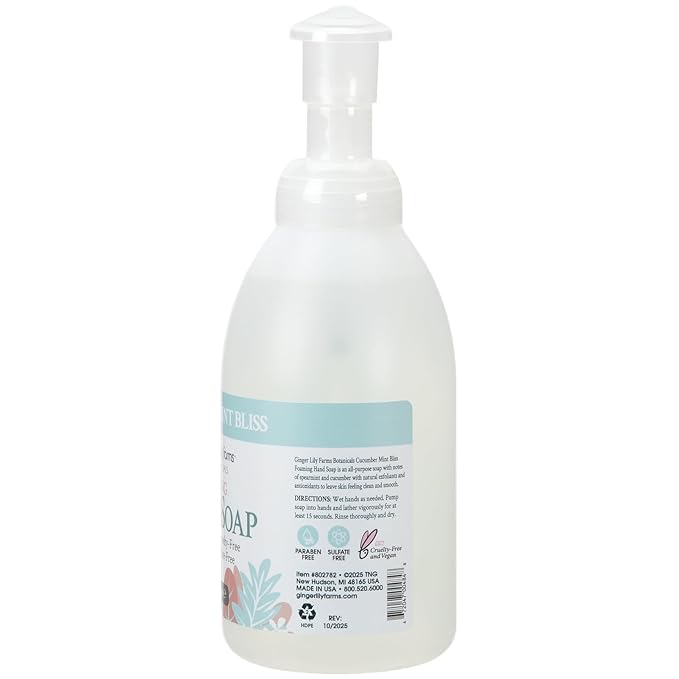 Ginger Lily Farms Botanicals All-Purpose Foaming Hand Soap Refill, 100% Vegan & Cruelty-Free, Cucumber Mint Bliss Scent, 20 Fl Oz (Pack of 8)
