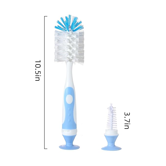 Chemimoso Multifunctional Cleaning Brush, Baby Bottle Brush, Bottle Brush Cleaner, Rotate The Suction Cup to Obtain The Small Bristle Brushes, Set X, Blue, Nylon and Nylon Brush