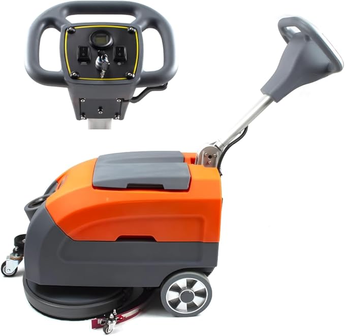 SUNMAX RT35 Walk-Behind Floor Scrubber Polisher Machine, 17" Rotary Disc Brush and Red Sourcing Pad, 22" Squeegee Width, 9.2-gal Tank, 19000 sqft/h, Anti-Collision Wheel