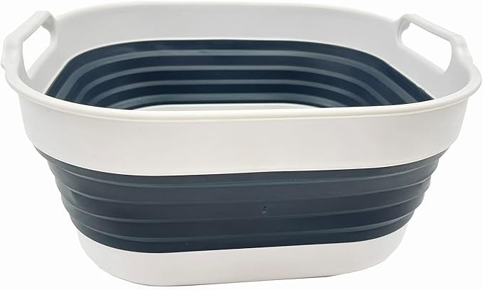 SAMMART 10L (2.64 Gallon) Collapsible Dishpan - Foldable Washing Basin - Portable Dish Washing Tub - Space Saving Kitchen Storage Tray (Grey/Slate Grey)