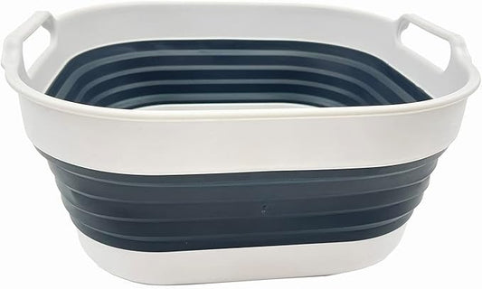 SAMMART 10L (2.64 Gallon) Collapsible Dishpan - Foldable Washing Basin - Portable Dish Washing Tub - Space Saving Kitchen Storage Tray (Grey/Slate Grey)