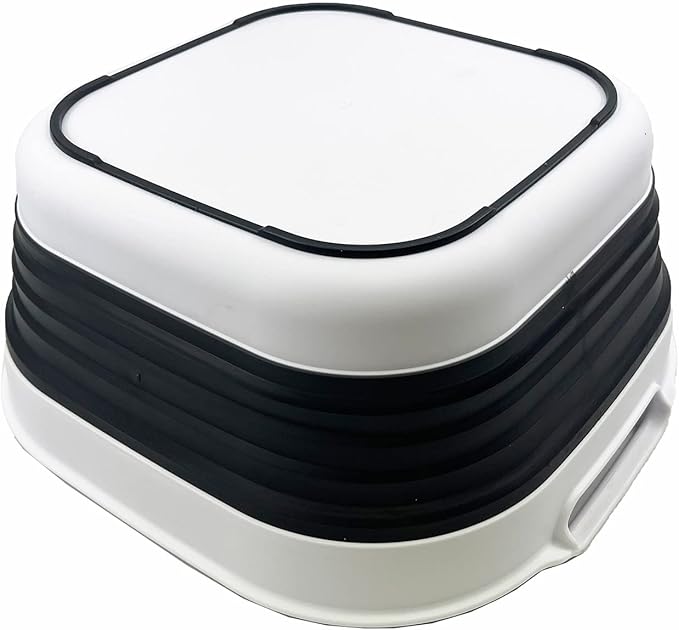 SAMMART 10L (2.64) Collapsible Plastic Dishpan - Foldable Washing Basin - Portable Dish Washing Tub - Space Saving Kitchen Storage Tray (White/Charcoal Black)