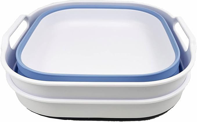 SAMMART 10L (2.64 Gallon) Collapsible Dishpan - Foldable Washing Basin - Portable Dish Washing Tub - Space Saving Kitchen Storage Tray (Charcoal Black + Baby Blue)