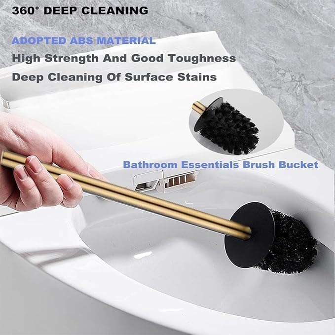 Toilet Bowl Brush and Holder Square,Stainless Steel Square Wall Mounted Toilet Bowl Brush with Lid,Cleaning Toilet Brush Set for Bathroom Brushed Gold
