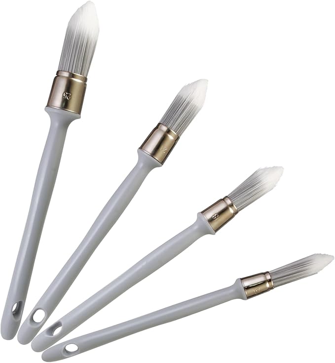 Trim Paint Brush,4 pcs,3/5",7/10",4/5" and 1",Ergonomic Plastic Handles,Trim Round Brushes for Painting
