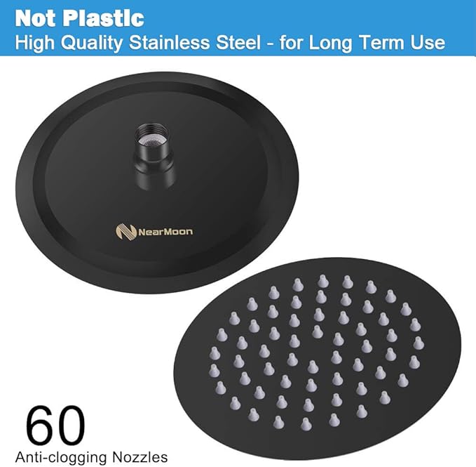 NearMoon Rain Shower Head, Ultra-Thin Design-Pressure Boosting, Awesome Some Experience, High Flow Stainless Steel Rainfall Head (6 Inch,Matte Black)