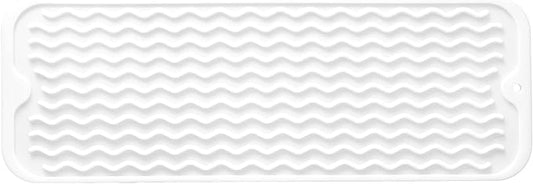 Silicone Dish Drying Mat for Multiple Usage,Easy clean,Eco-friendly,Heat-resistant Silicone Mat for Kitchen Counter,Sink,Bar,Bottle,or Cup White M 17 inches x 6 inches