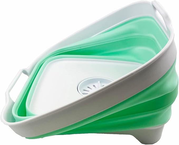 SAMMART 10L (2.64 Gallon) Collapsible Dishpan with Draining Plug - Foldable Washing Basin - Portable Dish Washing Tub - Space Saving Kitchen Storage Tray (White/Pale Jade)
