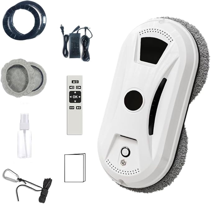 Window Cleaner Robot, 2800Pa Suction Automatic Window Cleaning Robot with 10pcs Cloths, Edge Detection & Anti-Drop Protection, Remote Control & 3 Cleaning Modes, Glass Vacuum Cleaner for Home