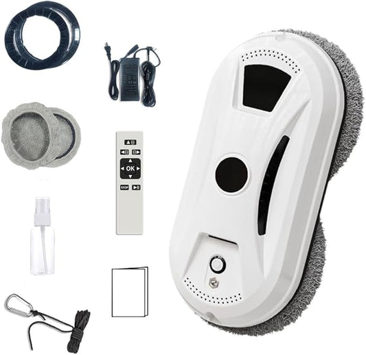 Window Cleaner Robot, 2800Pa Suction Automatic Window Cleaning Robot with 10pcs Cloths, Edge Detection & Anti-Drop Protection, Remote Control & 3 Cleaning Modes, Glass Vacuum Cleaner for Home