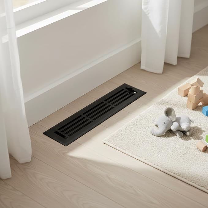 EMPIRE REGISTER CO Linear Design, Heavy Duty Floor Vent Covers, Metal Damper Attached. Vent Covers for Floor only. (Floor, Textured Black, 2 x 14 inch (Pack of 1))