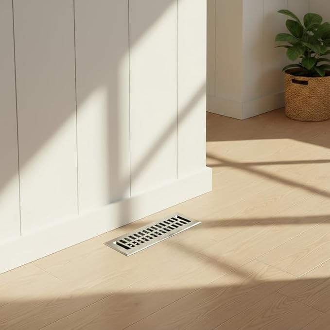 Empire Register Co, Vent Cover - 2x10 inch, Modern Contemporary Design, Brushed Nickel Finish, Heavy Duty Floor Vent Covers, Metal Damper Attached Vent Covers for Home Floor only
