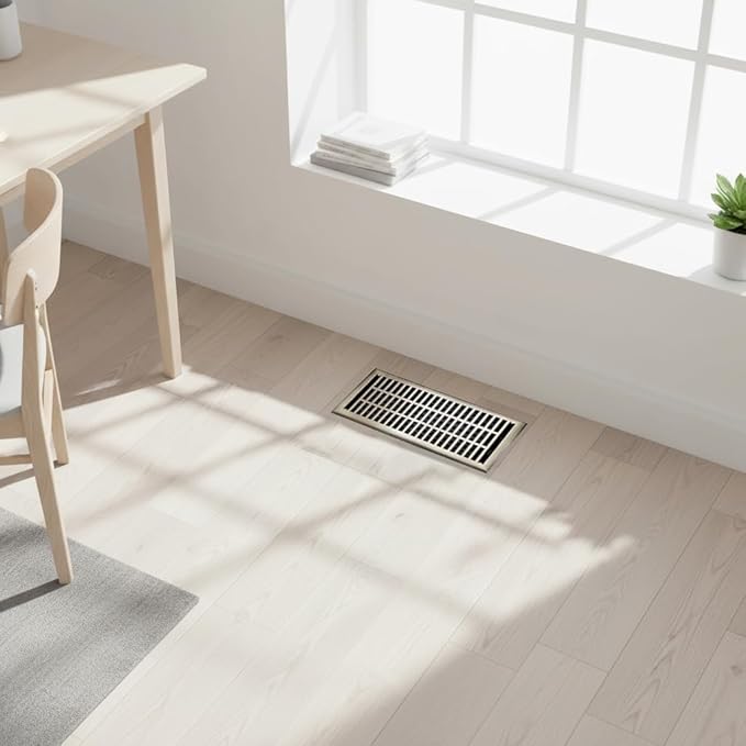 Empire Register Co, Vent Cover - 6x14 inch, Modern Contemporary Design, Brushed Nickel Finish, Heavy Duty Floor Vent Covers, Metal Damper Attached Vent Covers for Home Floor only