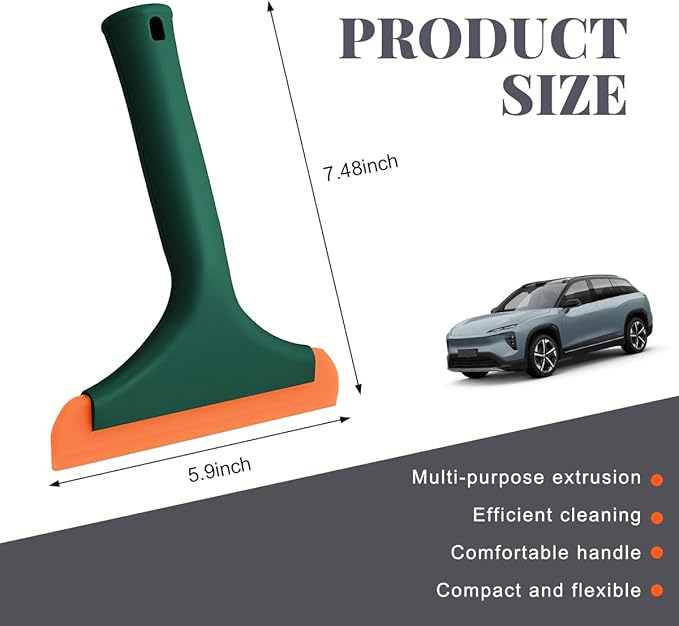 Small Silicone Window Squeegee, Car Windshield Silicone Squeegee, Auto Windshield Water Blade Scraper with 5.9 Inch Blade and Non-Slip Handle for Window, Mirror, Glass Door (Dark Green)