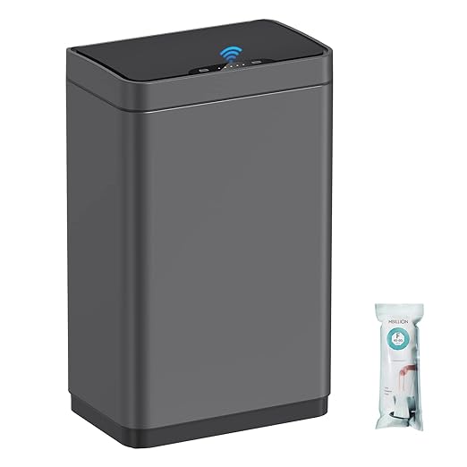 Mbillion Automatic Trash Can - 15 Gallon Motion Sensor Stainless Steel Smart Trash Can With Lid Rectangular Touchless Garbage Can for Kitchen, Bedroom, Home Office - Dark Gray