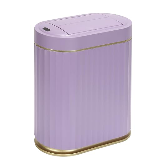Bathroom Trash Can with Butterfly Lid 2 Gallon Sensor Trash can, IPX5 Waterproof Garbage Can Bathroom Decor, Automatic Trash Bin, Under-Counter Wastebasket for Bedroom, Living Room, Purple