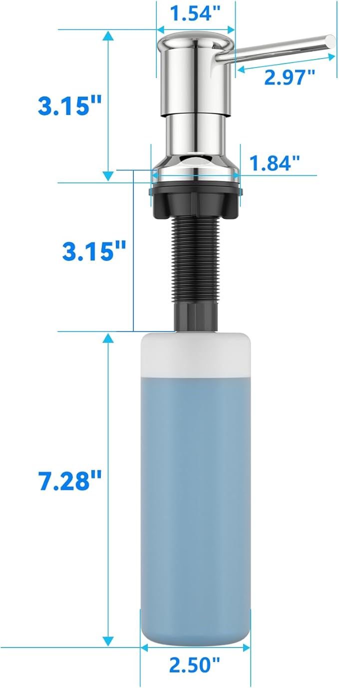 Dish Soap Dispenser, Kitchen Sink Soap Dispenser Pump with 17 OZ Bottle, Refill from The Top, Wide Pump Head Base (Chrome)
