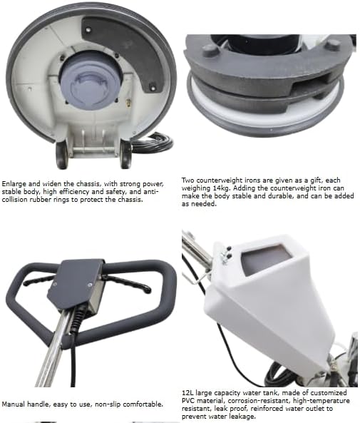1.8KW Stone Ground Grinding and Polishing Machine Walk-Behind Concrete Floor Polisher with 17" Chassis Diameter Dust-free System with 12L Water Tank for Marble Granite Terrazzo 175RPM 110V