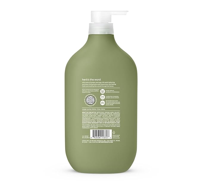 Method Men Body Wash, Juniper and Sage, Paraben and Phthalate Free, Quick-Lathering Cleansers, Cruelty Free, 28 oz