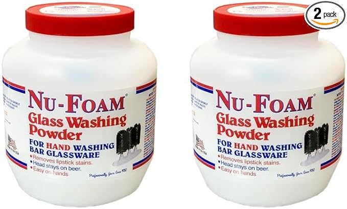 Nu-Foam Glass Washing Powder - Detergent for Bar Glassware – Original Streak-Free Solution - Hand Washing Bar, Tavern, Brewery Supplies - Spotless Serving Glasses - Easy On Hands - 4 Lb Jar - 2 Pack