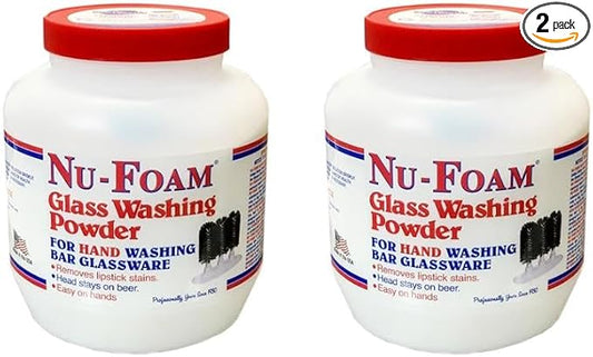 Nu-Foam Glass Washing Powder - Detergent for Bar Glassware – Original Streak-Free Solution - Hand Washing Bar, Tavern, Brewery Supplies - Spotless Serving Glasses - Easy On Hands - 4 Lb Jar - 2 Pack
