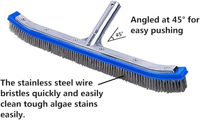 Swimming Pool Brush for Cleaning Pool Walls,Tiles & Floors,Heavy Duty 18" Aluminum Stainless Steel Wire Bristle Pool Scrub Brush for Curved Cleaning Brushes with EZ Clips