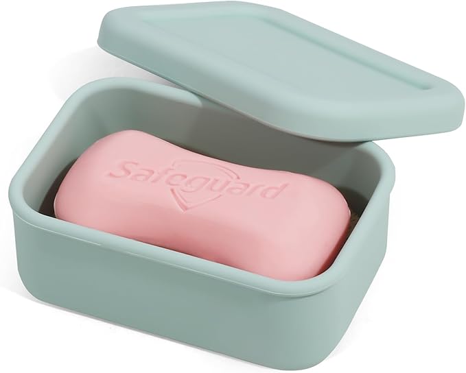 Leak Proof Silicone Travel Soap Case with Draining Tray - Bar Soap Holder for Travel, Gym & Camping - Mess-Free Portable Soap Container for Carry-on Bags (Mint Green)