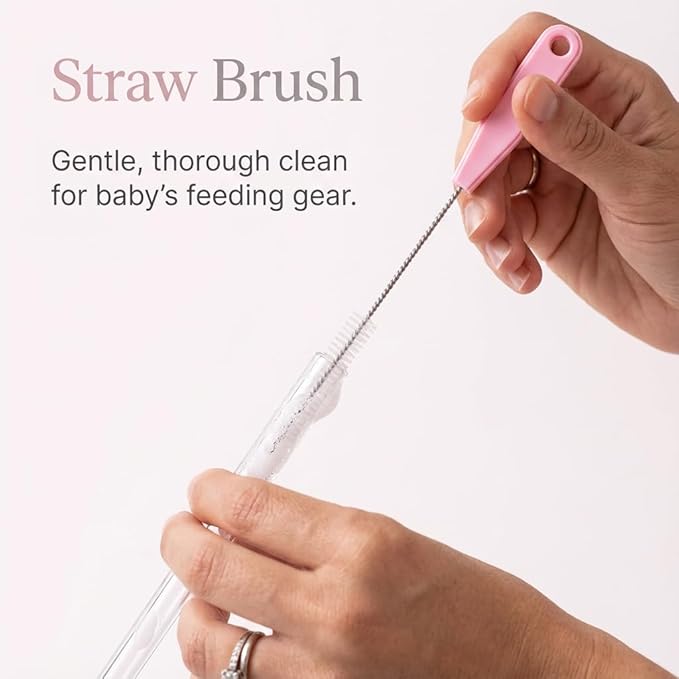 4-in-1 Baby Bottle Brush Set, Including Nylon Bottle Brush, Cap, Straw, Nipple Brushes, BPA-Free (Pink)