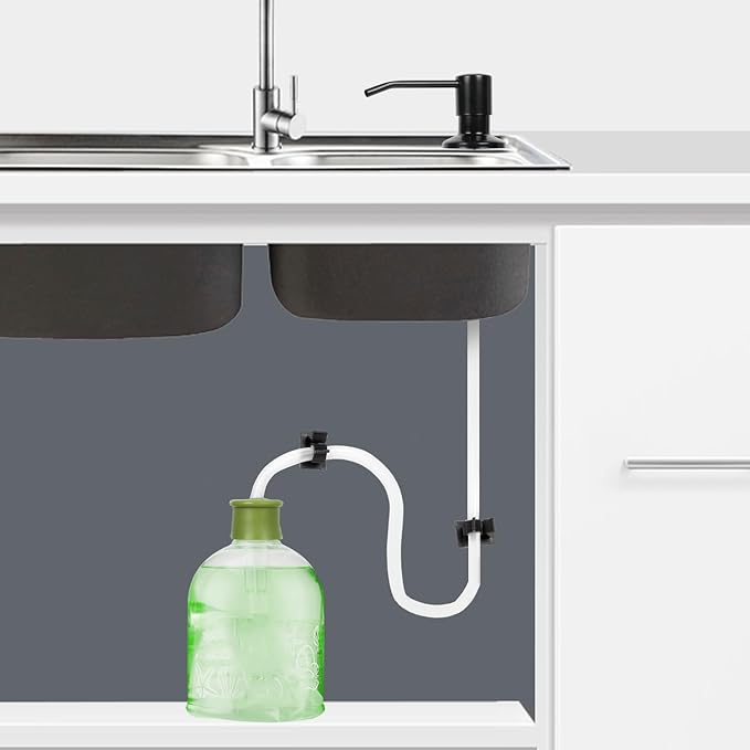 Dish Soap Dispenser for Kitchen Sink Built in Soap Dispenser Pump with 47" Extension Tube Kit Matte Black