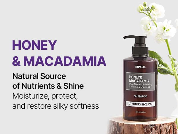 KUNDAL Honey & Macadamia Shampoo – Deep Moisturizing & Damage Repair, Pink Grapefruit Scent, Sulfate-Free Korean Hair Care, 16.9 fl oz (500ml)