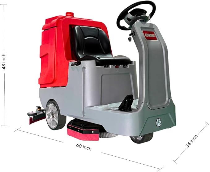 34" Ride-On Floor Scrubber Machine, Dual 17" Brushes, 34.3 Gal Solution Tank, 37 Gal Recovery Tank, 75,000 Sq.Ft/H Productivity, 6 HR Working Time, Industrial and Commercial Floor Cleaning