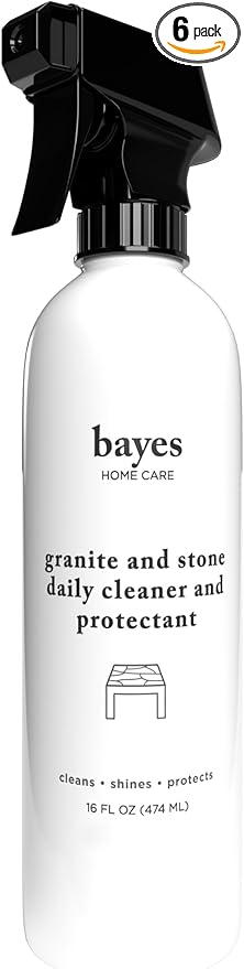 Bayes Granite and Stone Daily Cleaner and Protectant - Cleans, Shines, and Protects - For Granite, Quartz, Marble, Tile, and Stone Surfaces - 16 oz, 6 Pack