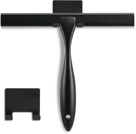 Shower Squeegee, 10-Inch Matte Black Squeegee, All-Purpose Stainless Steel Squeegee for Bathroom, Shower Doors, Mirrors, Tiles and Car Windows - 100% Streak Free