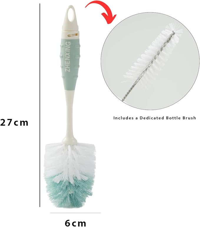 Baby Bottle Brush Set, Long Handle Durable Sponge & Nipple Brush, BPA-Free for Cleaning Sippy Cups, Straws, Small Narrow Baby Bottles and Pacifiers，Green