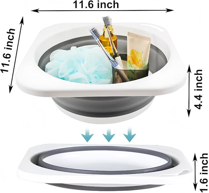 Portable Folding Wash Basin, 1.4 Gallon Lightweight Collapsible Sink, Camping Dish Tub, RV, Travel, Space-Saving and Easy to Store (Grey, 1 Pack)