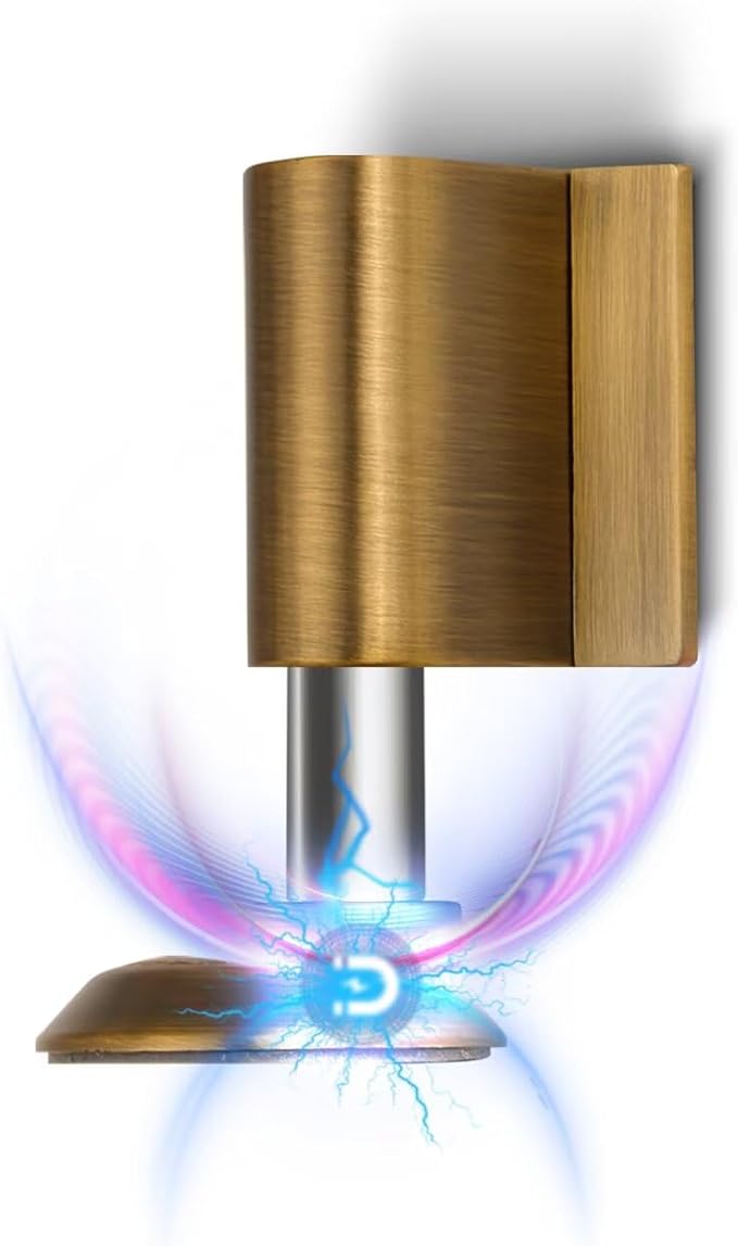 3 Pack Magnetic Door Stopper, Magnet Floor Door Stop Retractable, Door Magnetic Catch, Door Holder to Keep Door Open, No Drilling Mount with Adhesive, Antique Brass AB-3
