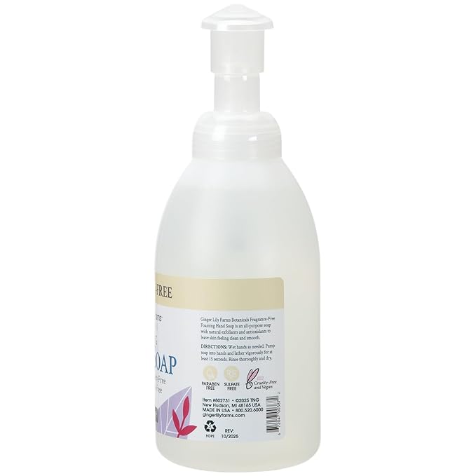 Ginger Lily Farms Botanicals All-Purpose Foaming Hand Soap Refill, Fragrance Free, 100% Vegan & Cruelty-Free, Unscented, 20 Fl Oz (Pack of 8)