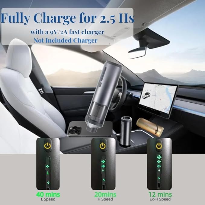 Portable Cordless Car Vacuum Cleaner Suction Power 19000Pa with Brushless Motor, Handheld Mini Vacuum Cleaner with Multiple Attachments, 3 Suction Modes,Rechargeable (Golden)