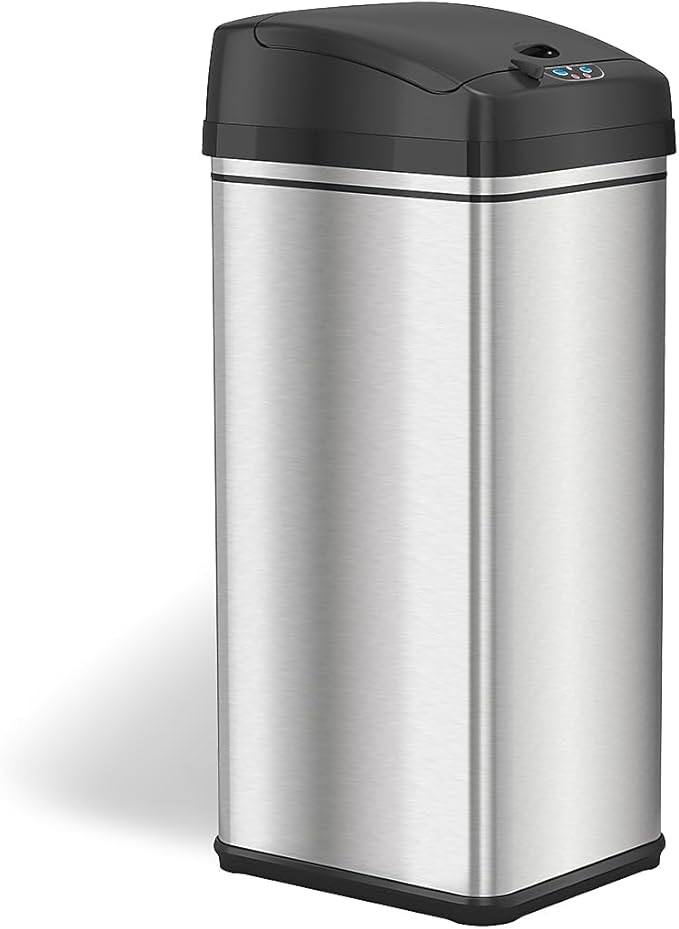 iTouchless 13 Gallon Kitchen Trash Can with Odor Filter, Automatic Motion Sensor Bin, Soft-Close Stainless Steel, Slim Wastebasket for Narrow Spaces, Silver