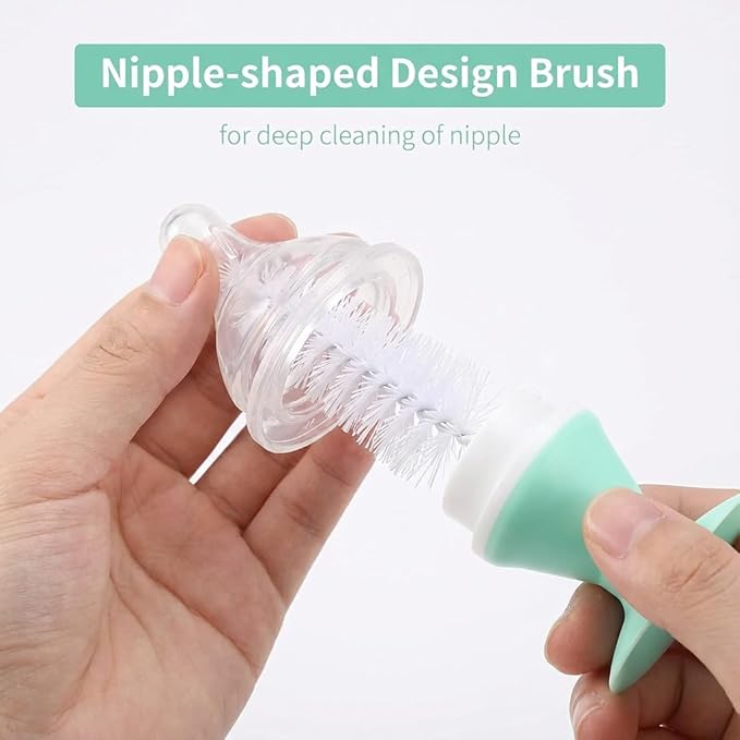 4-in-1 Baby Bottle Brush Set, Bottle Brush Cleaner, Bottle Cleaner Brush Set, Including Nylon Bottle Brush, Bottle Cap Brush, Straw Brush, Nipple Brush, BPA-Free (Green)