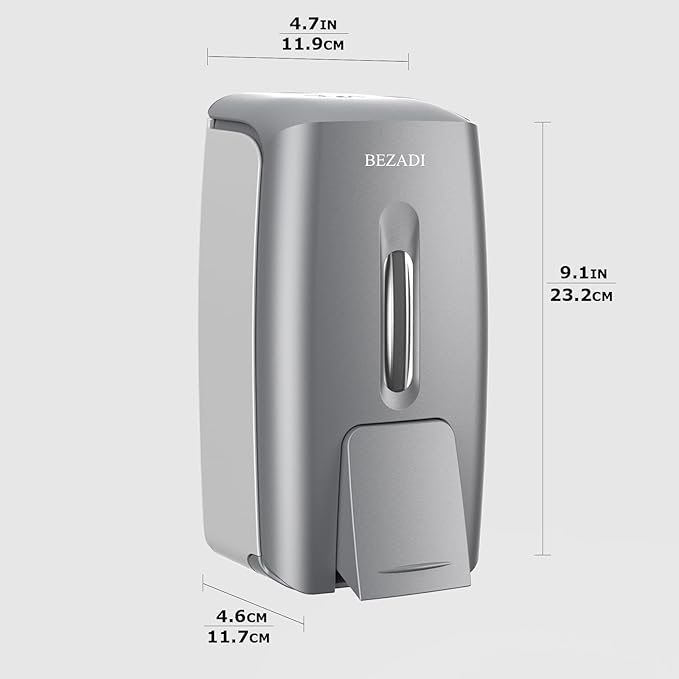 800ml Manual Soap Dispenser Wall Mount with Lock for Bathroom Kitchen 27fl oz Liquid Sanitizer ABS Silver No Drill, 9088