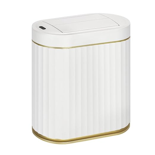 Bathroom Trash Can with Butterfly Lid 2 Gallon Sensor Trash can, IPX5 Waterproof Garbage Can, Automatic Slim Trash Bin, Under-Counter Wastebasket, Bathroom Decor for Bedroom, White Gold