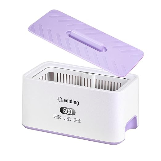 Adiding Jewelry Cleaning Machine, 1000mL (33.8oz) Sonic Retainer Ring Cleaner with 5 Time Mode and Degassing Function Ultrasonic for Glasses, Earrings, Necklaces, Denture, Coins, Pacifier (Purple)
