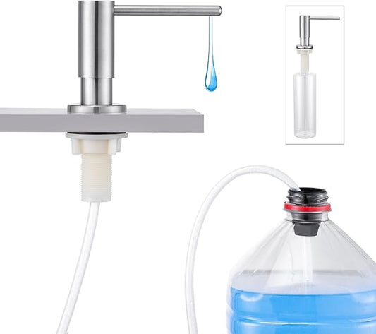 Kitchen Sink Soap Dispenser with 17 OZ Bottle and 40" Extension Tube Kit, Stainless Steel Built-in Soap Dispenser for Kitchen Sink or Countertop, in or Under Sink Installation, Brushed Nickel