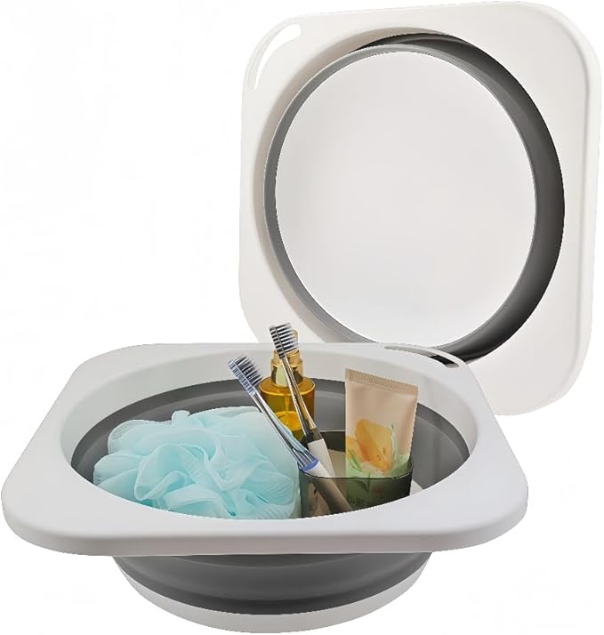 Portable Folding Wash Basin, 1.4 Gallon Lightweight Collapsible Sink, Camping Dish Tub, RV, Travel, Space-Saving and Easy to Store (Grey, 1 Pack)